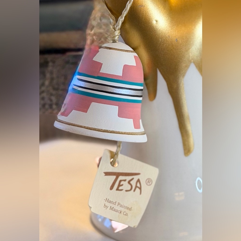 🎄TESA Hand-Painted Southwestern-Style Bell Ornament, 2”, NWT🔔